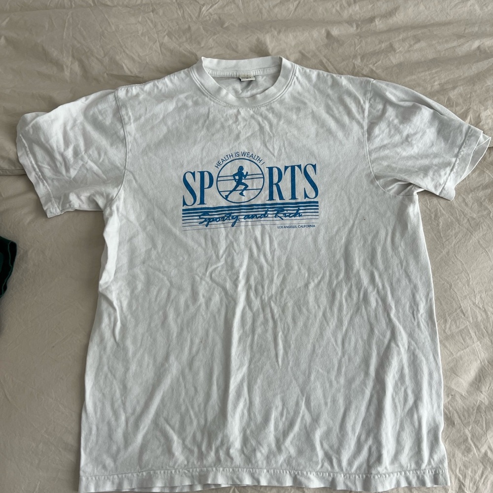 Sporty & Rich White and Blue Short Sleeve Tee